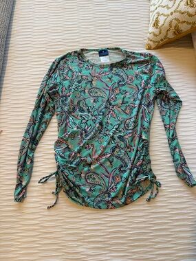 Caribbean Joe Teal Paisley Long Sleeve Swim Coverup/Rash Guard